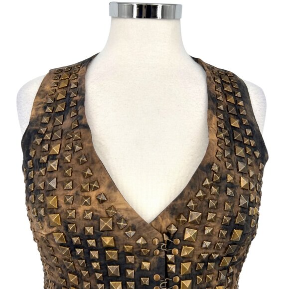 Cecilia De Bucourt Studded Vest Brown Black Tie-Dye Size Medium NWT - Picture 2 of 12